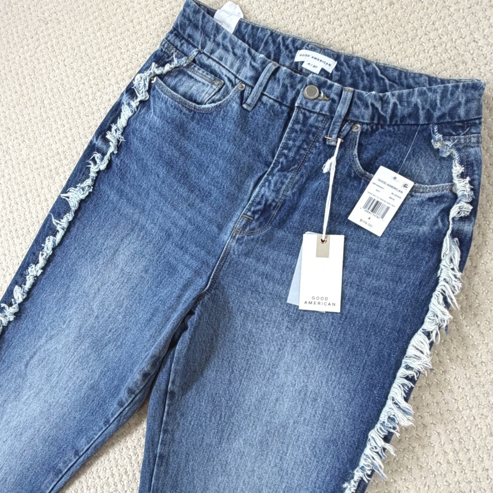 Good American Good Boy Jeans NWT Womens 4 Side Fray High Rise Straight Leg Curvy - Picture 2 of 10